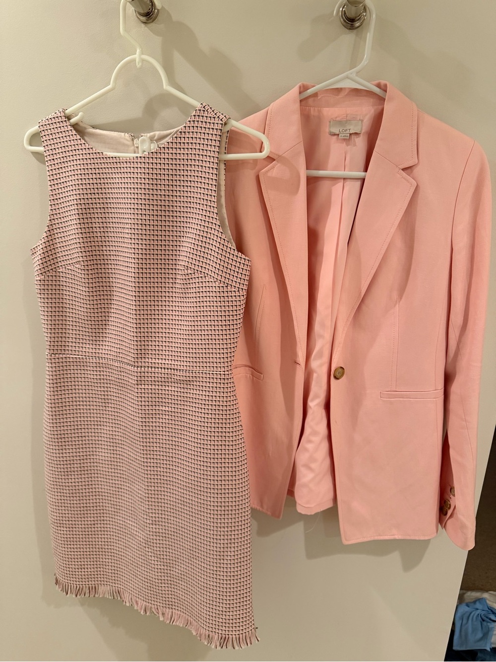 LOFT Pink Women's Blazer with Coordinating Textured Tweed Dress